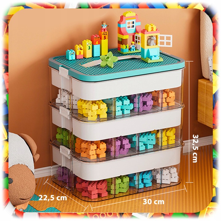 POJEMNIK na Klocki 3-PIĘTROWY WARSTWOWY ORGANIZER z Przegródkami 18 L