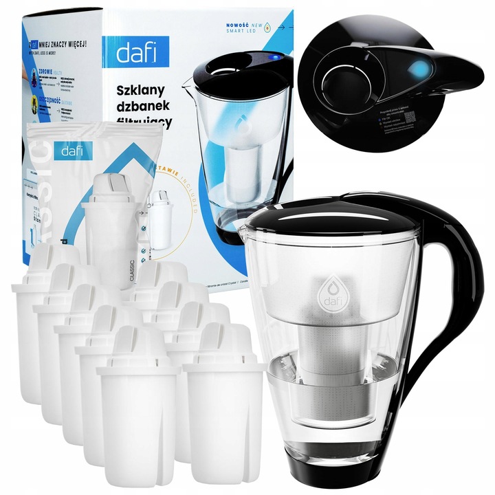 Dzbanek filtrujący szklany Dafi Crystal LED 2l + 10x Filtr Dafi