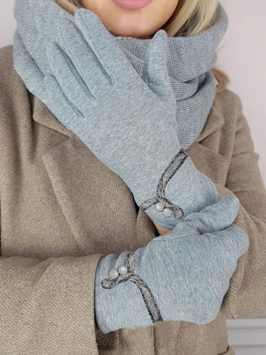 zimowy KOMPLET damski CZAPKA + KOMIN + RĘKAWICZKI dotykowe CIEPŁY