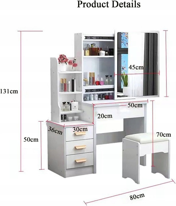 TOALETKA DO MAKIJAŻU LED Z LUSTREM NA PREZENT KOBIETY KOSMETYCZKA +