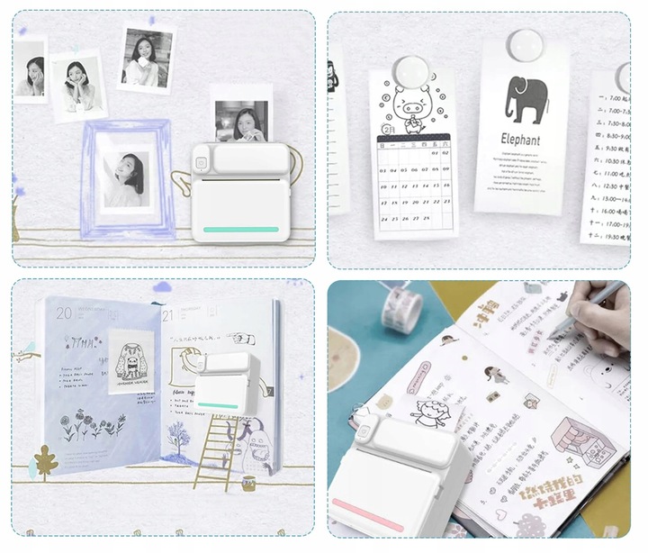 MINI DRUKARKA TERMICZNA DO ZDJĘĆ NOTATEK ETYKIET + 13 ROLEK GRATIS NAKLEJKI