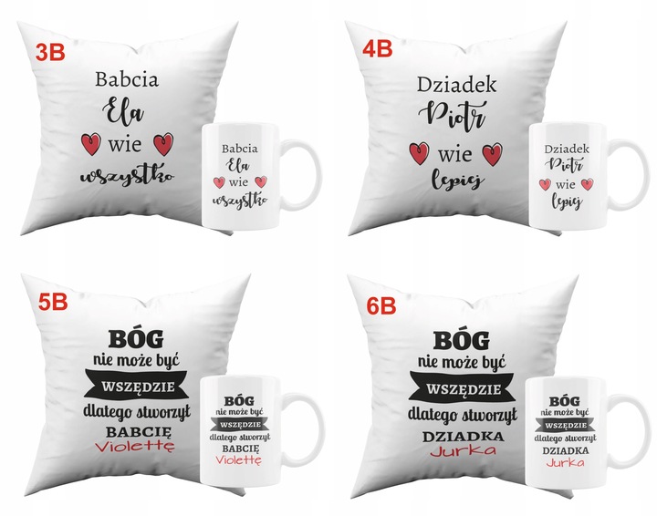 PREZENT NA DZIEŃ BABCI I DZIADKA ZESTAW PODUSZEK KUBKÓW 2SZT.