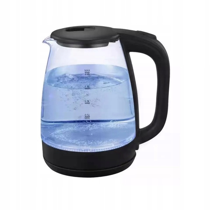 CZAJNIK ELEKTRYCZNY BEZPRZEWODOWY 2,0l 2200W SZKLANY LED CZARNY