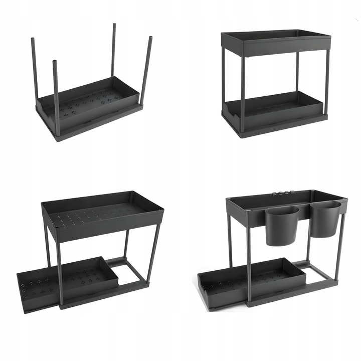 Dwupoziomowa Półka Regał Stojak Mocna pod Zlew Wysuwana do Kuchni