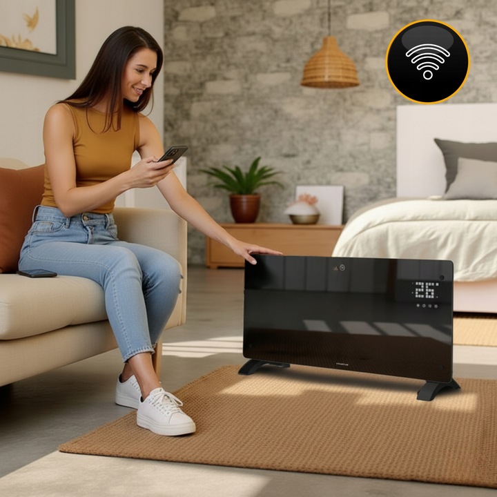 Grzejnik elektryczny szklany konwektorowy Glow 2500W LED WiFi Tuya