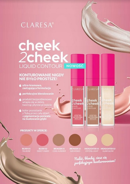 Róż do policzków w płynie Claresa Cheek2Cheek 01 TEA ROSE 7 g