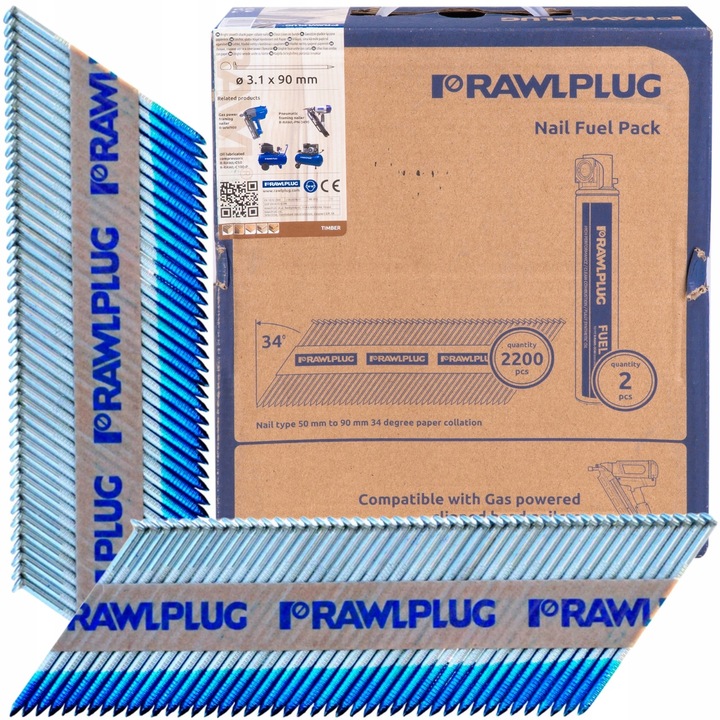 RAWLPLUG GWOŹDZIE DO DREWNA 3,1 X 90MM UKOŚNE DO GWOŹDZIARKI PN3490