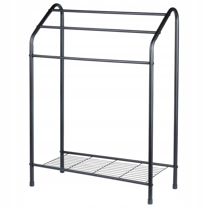 Stojak NA RĘCZNIKI wieszak łazienkowy podłogowy stojący czarny + półka