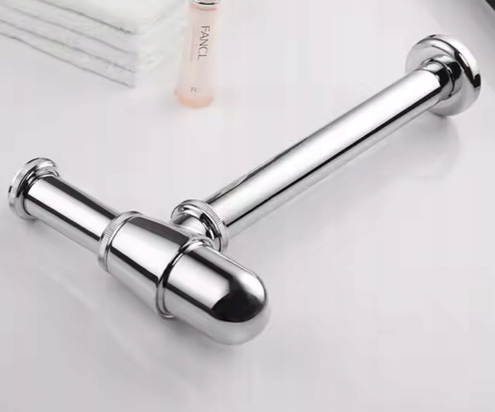 ZESTAW: SYFON UMYWALKOWY DO UMYWALKI + KOREK KLIK-KLAK BEZ PRZELEWU SREBRNY