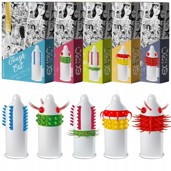 ZESTAW 5 szt. PREZERWATYWA EGZO - INTENSYWNA STYMULACJA, KOLCE, WĄSY