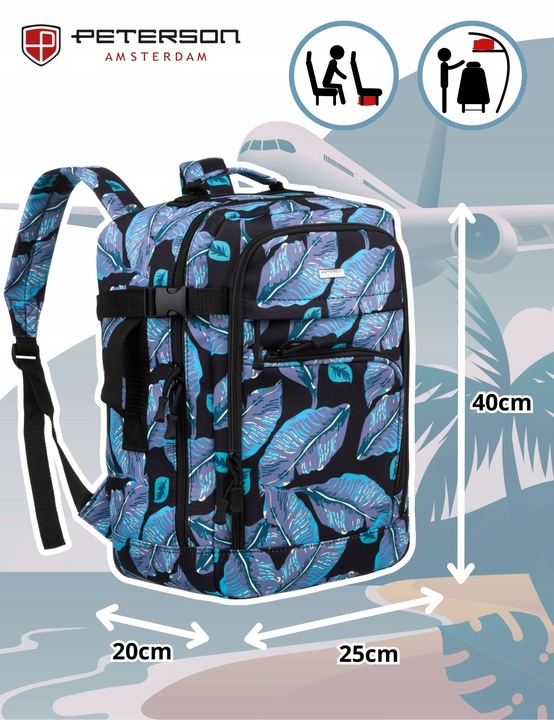Lekki plecak podróżny wielofunkcyjny bagaż do samolotu 40x20x25 PETERSON