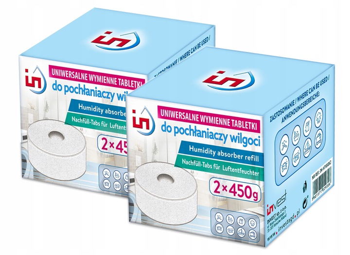 4X UNIWERSALNA TABLETKA INVEST DO POCHŁANIACZA WILGOCI ZAPAS 450G