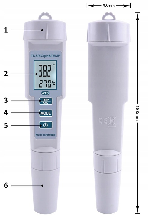 Miernik tester pH TDS EC Temp ATC 4w1 konduktometr