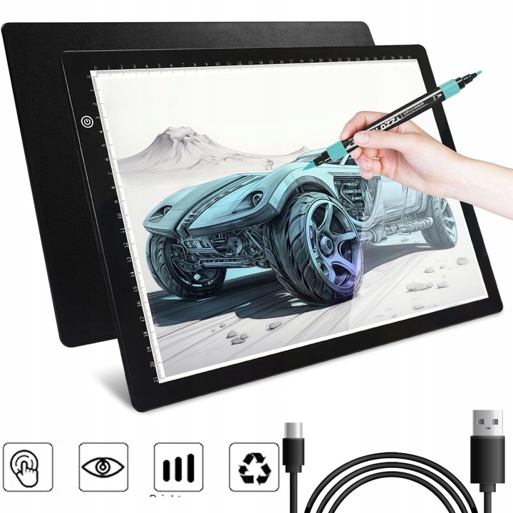 DESKA KREŚLARSKA A4 PODŚWIETLANA TABLICA LED TABLET GRAFICZNY DO RYSOWANIA