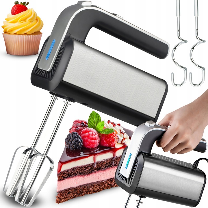 MIKSER RĘCZNY ROBOT KUCHENNY 300W TURBO TRZEPACZKI HAKI 5 PRĘDKOŚCI