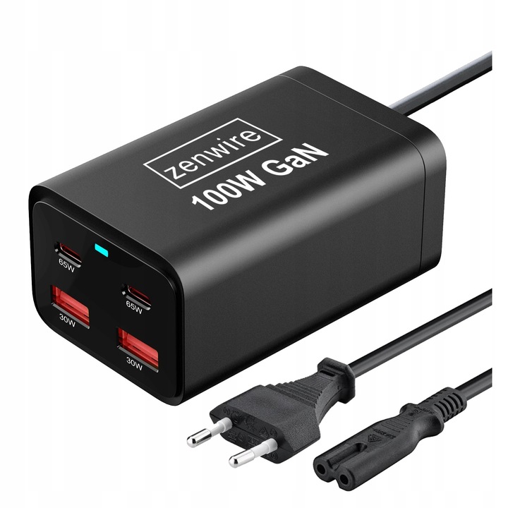 Ładowarka Sieciowa Zasilacz 100W Kostka GaN 3 Kabel AC 2x USB-C 65W 2x USB