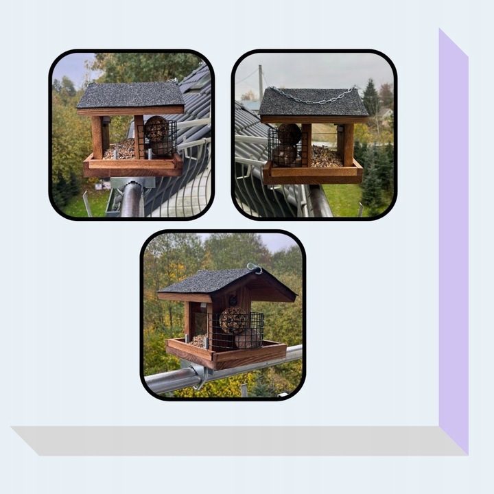 Karmnik dla ptaków DREWNIANY SOLIDNY Brązowy Ozdoba Na Balkon Do