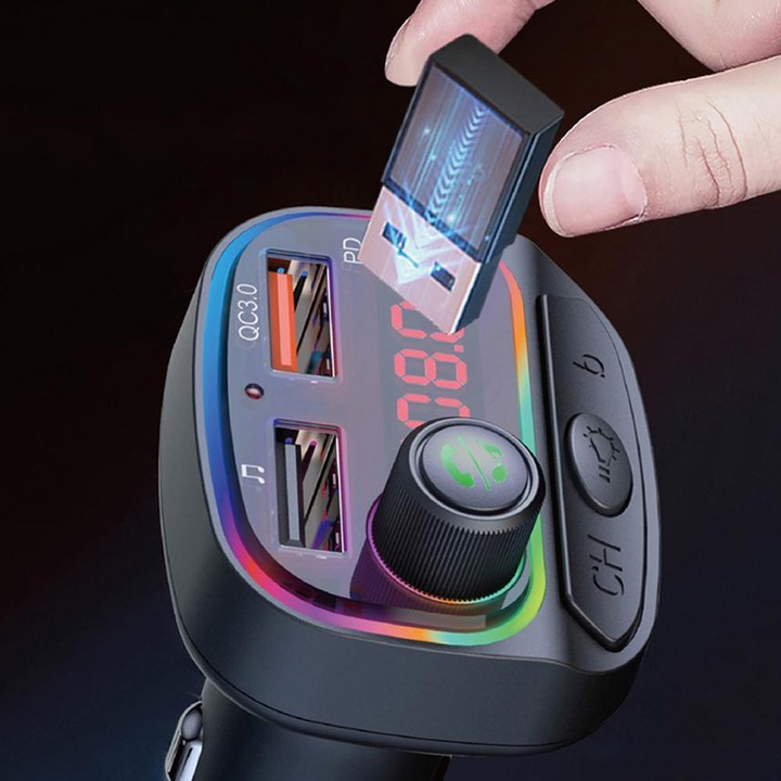 TRANSMITER BLUETOOTH FM SAMOCHODOWY SZYBKA ŁADOWARKA SAMOCHODOWA USB C PD