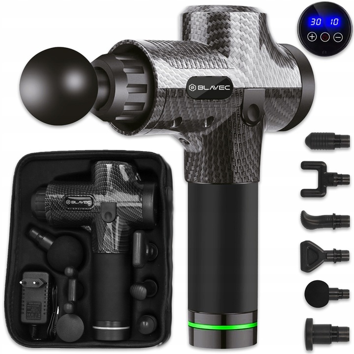 Pistolet Do Masażu Masażer Do Ciała Szyi Karku Pleców Stóp + 6 Końcówek Pro