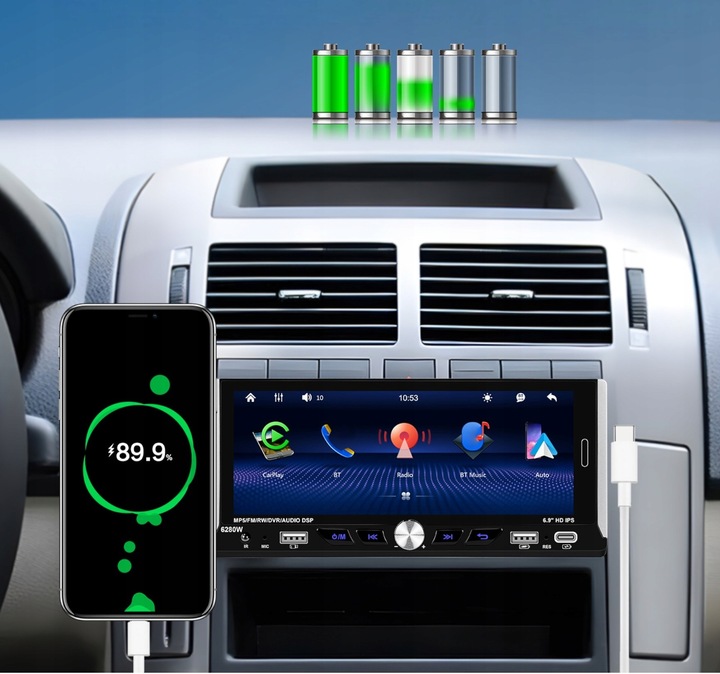 RADIO SAMOCHODOWE 1 DIN BEZPRZEWODOWY CARPLAY ANDROID AUTO MIRROR LINK