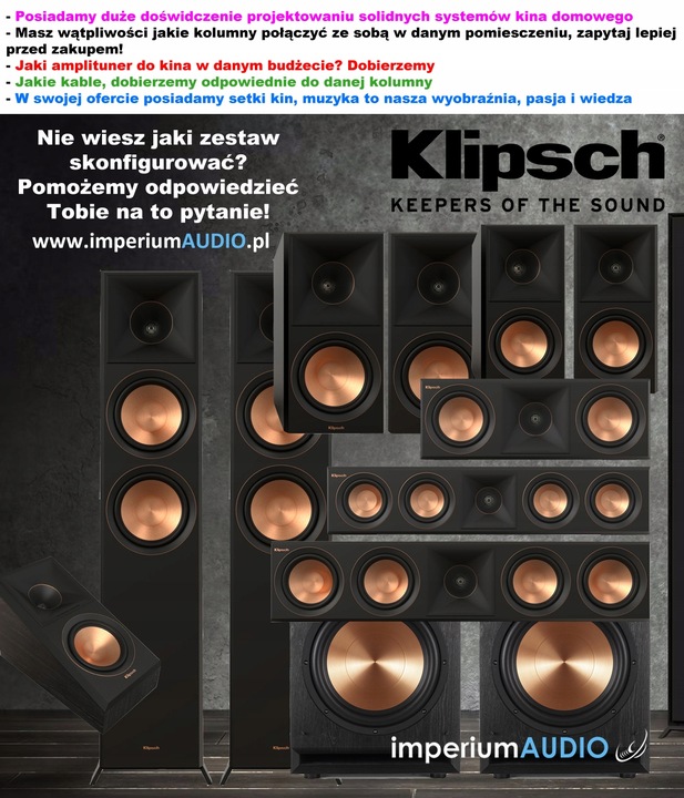 Klipsch RP-8000F II + RP-600M + RP-404C ZESTAW KOLUMN 5.0