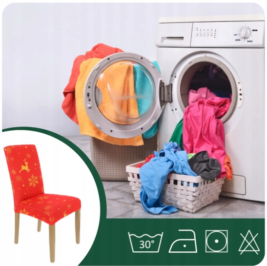 ZESTAW 6 SZT POKROWIEC NA KRZESŁO CZERWONY ŚWIĄTECZNE WZORY ELASTYCZNY UNIW