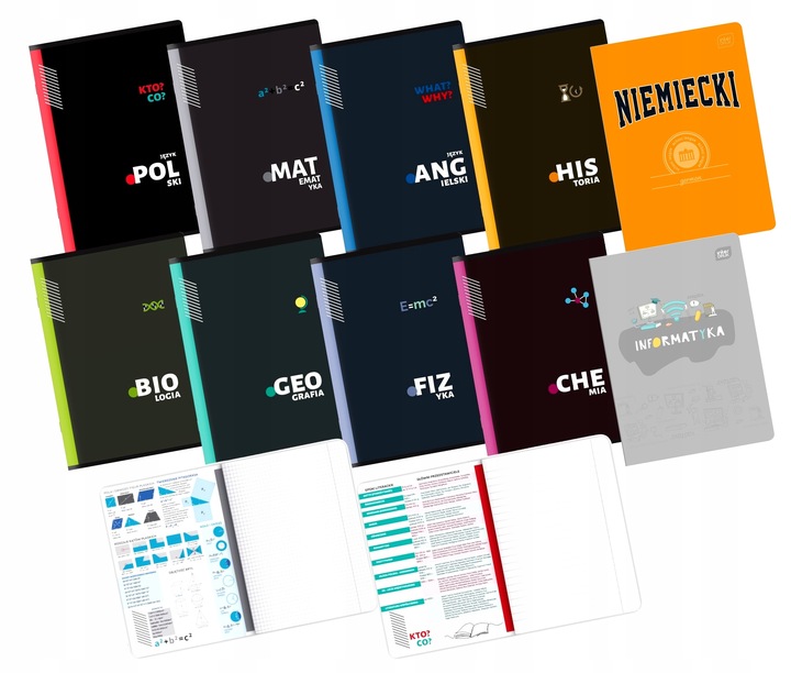 Komplet Zestaw ZESZYTÓW TEMATYCZNYCH kl 7-8 a5/60k + kolorowe ściągi 10 szt