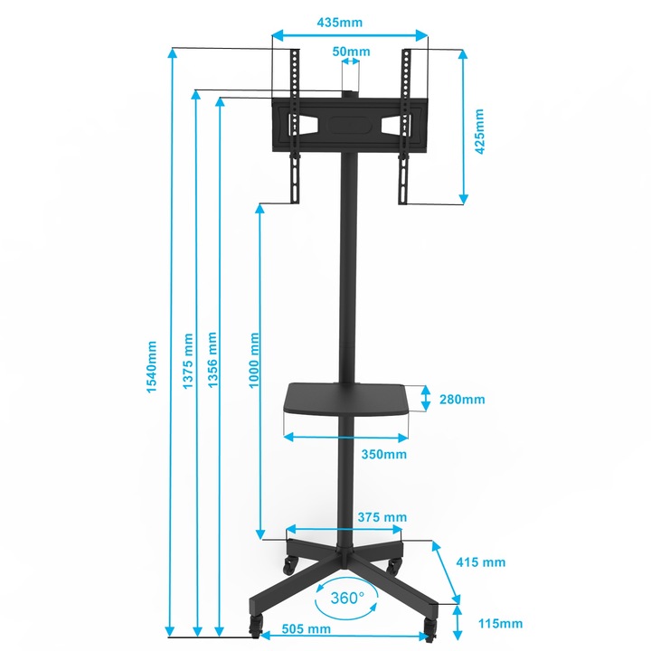 Stojak Podłogowy na telewizor TV 26-65 cali z półką Uniwersalny