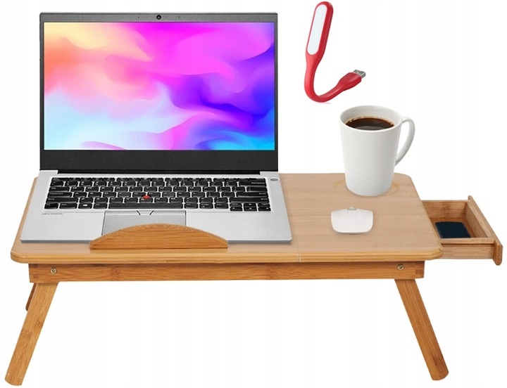 STOLIK pod LAPTOPA do ŁÓŻKA KOMPUTER PODSTAWKA PÓŁKA DREWNIANY REGULOWANY