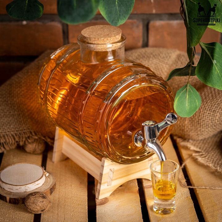 Beczka szklana z kranikiem 2L beczułka antałek karafka do whisky na wodę