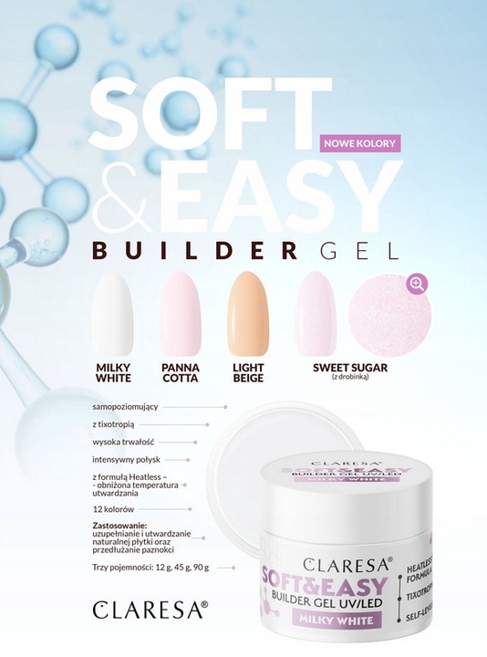 CLARESA SOFT&EASY ŻEL BUDUJĄCY UV/LED GEL BUILDING 45g MILKY WHITE