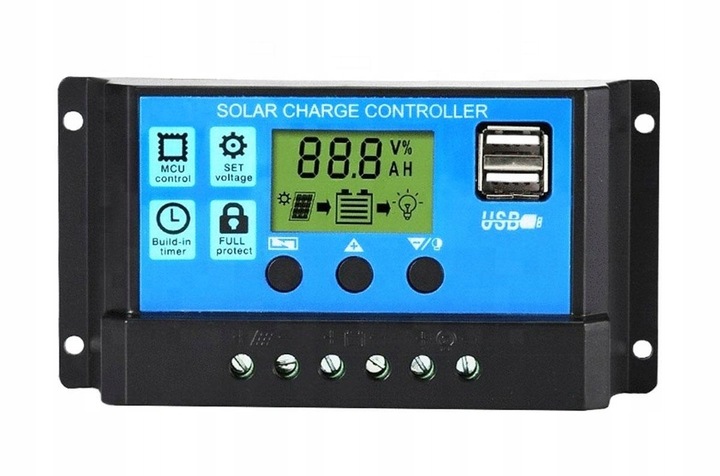 REGULATOR ŁADOWANIA PANEL LCD 12V 24V 2X USB 30A KONTROLER SOLARNY