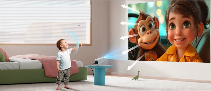 PROJEKTOR RZUTNIK ANDROID TV WIFI FULL HD PRZENOŚNY SMART GŁOŚNIK