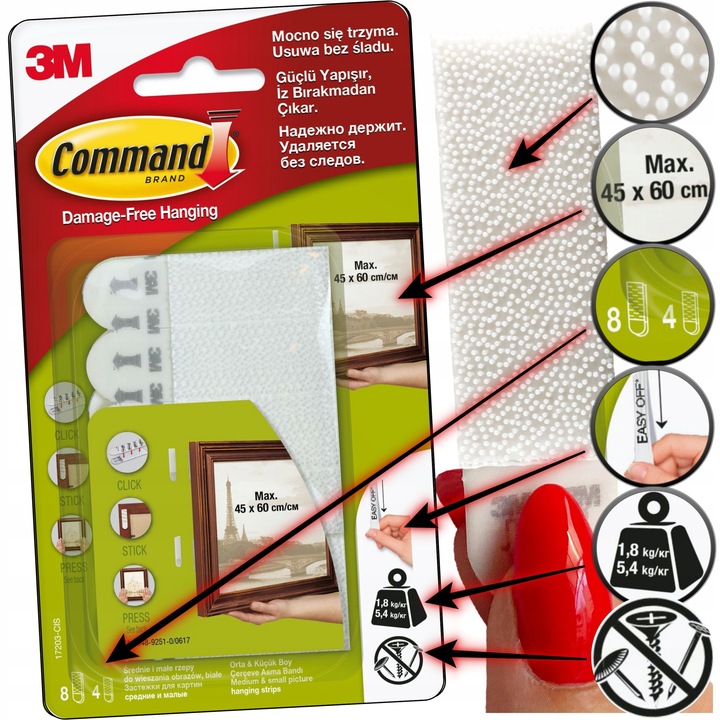 Rzepy Samoprzylepne COMMAND Zestaw 24szt/12par - Bezinwazyjne,bez narzędzi