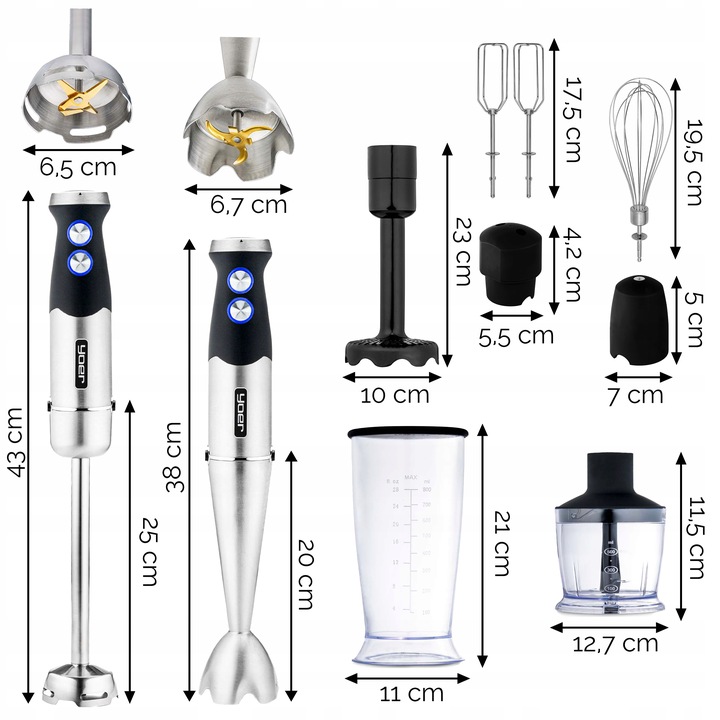 Blender ręczny wielofunkcyjny 8w1 Yoer +Tytanowe ostrza 1500W +14