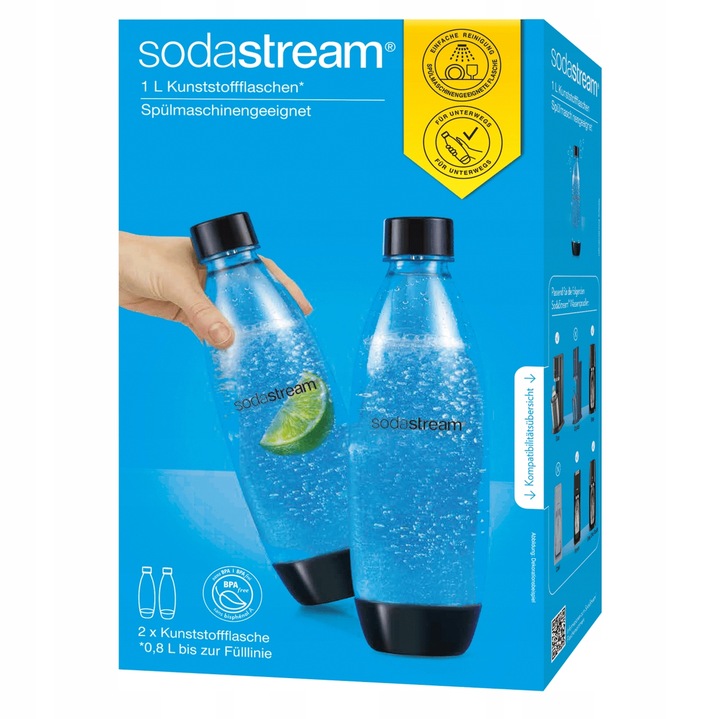 ZESTAW Butelki SodaStream Fuse 2x1L DWUPAK czarne | DO ZMYWARKI