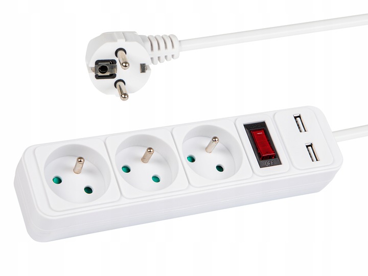 PRZEDŁUŻACZ LISTWA ZASILAJĄCA 3 GNIAZDA 3M 2X USB GRUBY KABEL