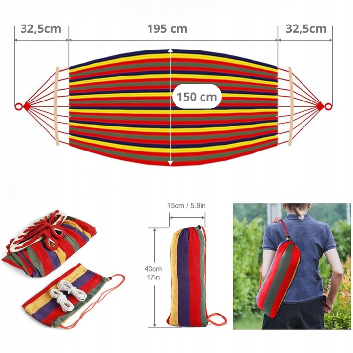 HAMAK OGRODOWY ze stelażem dwuosobowy brazylijski DUŻY RED GARDEN ZESTAW