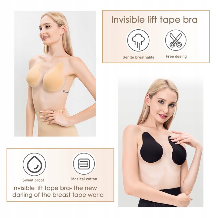 2 pary Taśma podnosząca piersi dla dużych piersi z osłonki na sutki,C-D CUP