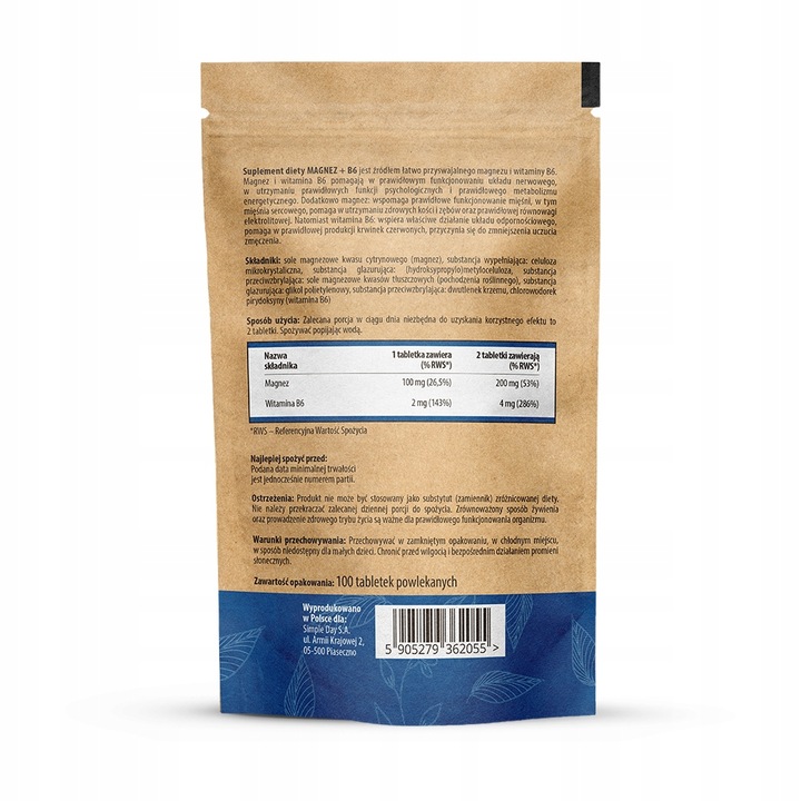 MAGNEZ CYTRYNIAN WITAMINA B6 NA STRES ZMĘCZENIE I SKURCZE 100 TABLETEK