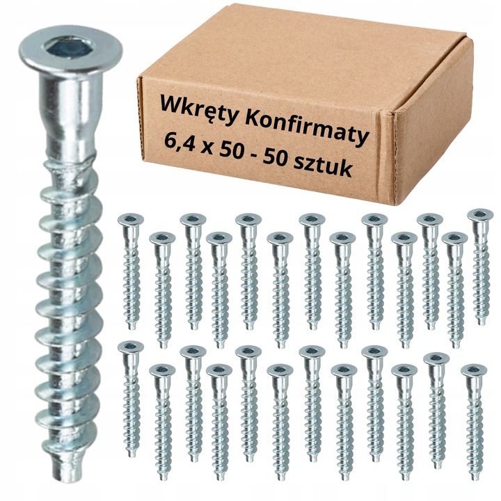 KONFIRMATY WKRĘTY DO DREWNA KONFIRMAT WKRĘT + WIERTŁO 6,4x50 mm ZESTAW