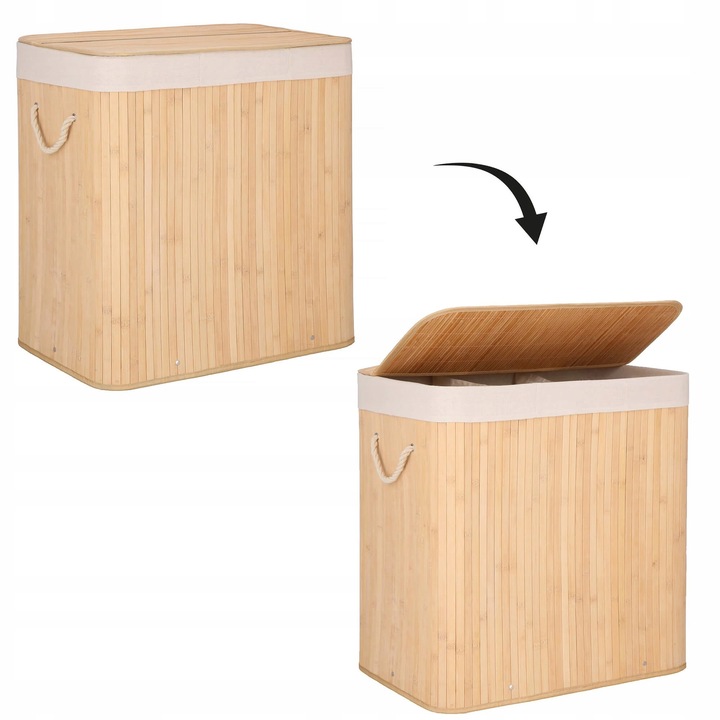 KOSZ BAMBUSOWY NA PRANIE BIELIZNĘ Z POKRYWĄ POJEMNIK DUŻY 150L BAMBUS