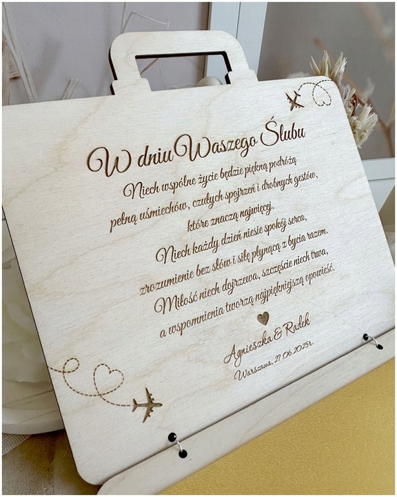 Kartka WALIZKA NA ŚLUB WESELE na pieniądze GRAWER prezent pamiątka