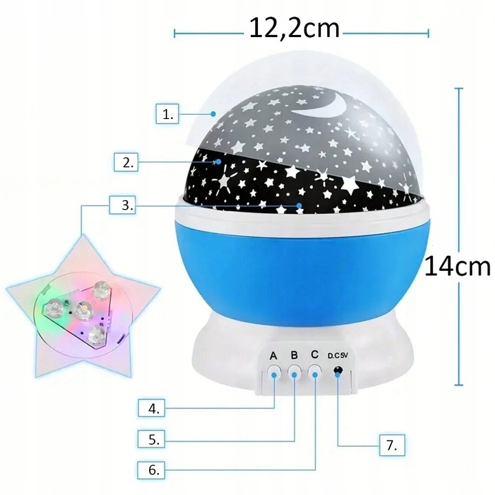 PROJEKTOR GWIAZD KSIĘŻYCA NIEBA OBROTOWY LAMPKA NOCNA RZUTNIK DLA DZIECKA