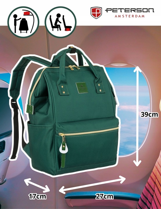 Plecak damski miejski na laptop port USB pojemny kieszenie PETERSON