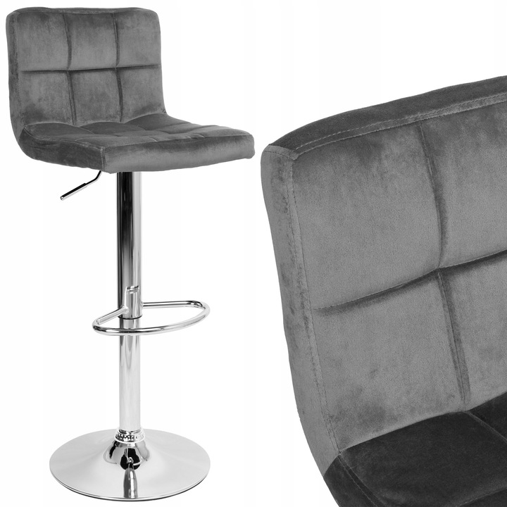 HOKER WELUROWY KRZESŁO BAROWE OBROTOWE REGULOWANE PIKOWANE BAR CHROM