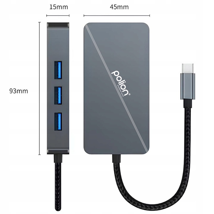Adapter HUB 6w1 POLION USB-C przejściówka USB 3.2 PD 100W HDMI 4K LAN 1Gb
