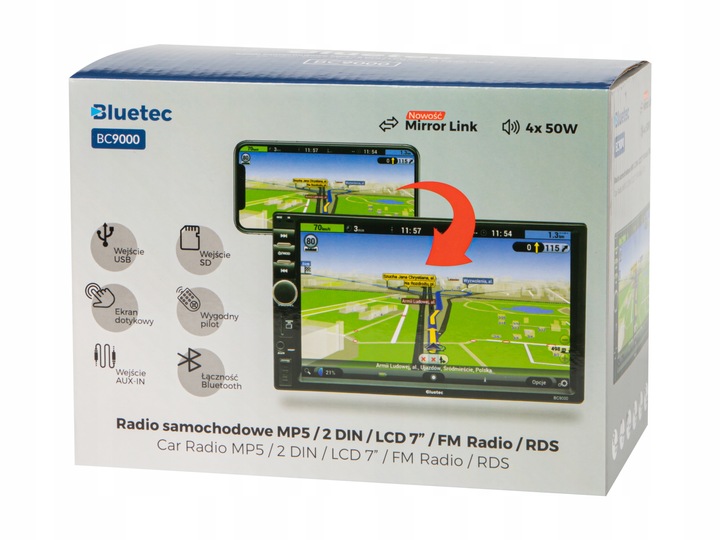 RADIO SAMOCHODOWE BLUETOOTH 2 DIN 7 CALI RDS USB AUX MICRO SD 4x50W