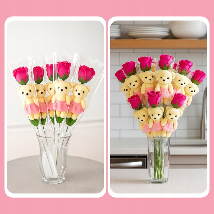 MIŚ Z RÓŻĄ BUKIET UPOMINEK NA PIKU PREZENT DLA NAUCZYCIELKI ZESTAW