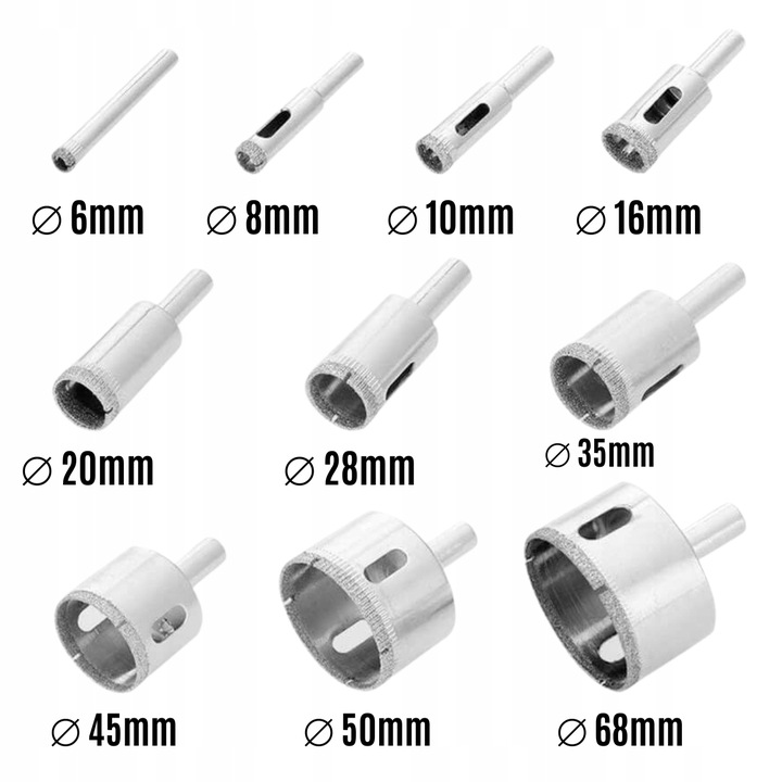 WZMOCNIONE OTWORNICE DIAMENTOWE DO GRESU PŁYTEK GLAZURY SZKŁA 10szt